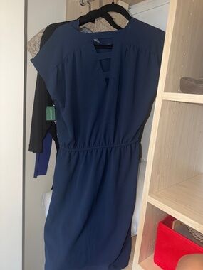 Vero Moda Navy Keyhole Cap-Sleeve Midi Dress